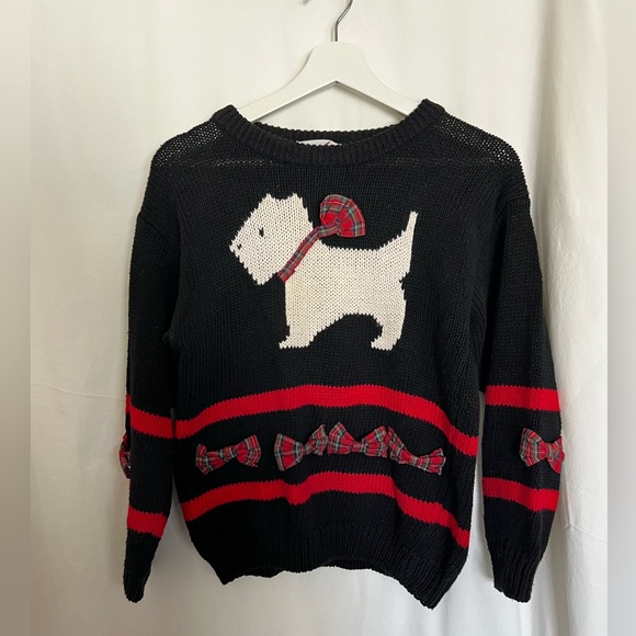 Vintage Dog pattern Knit sweater with bows - Picture 1 of 6